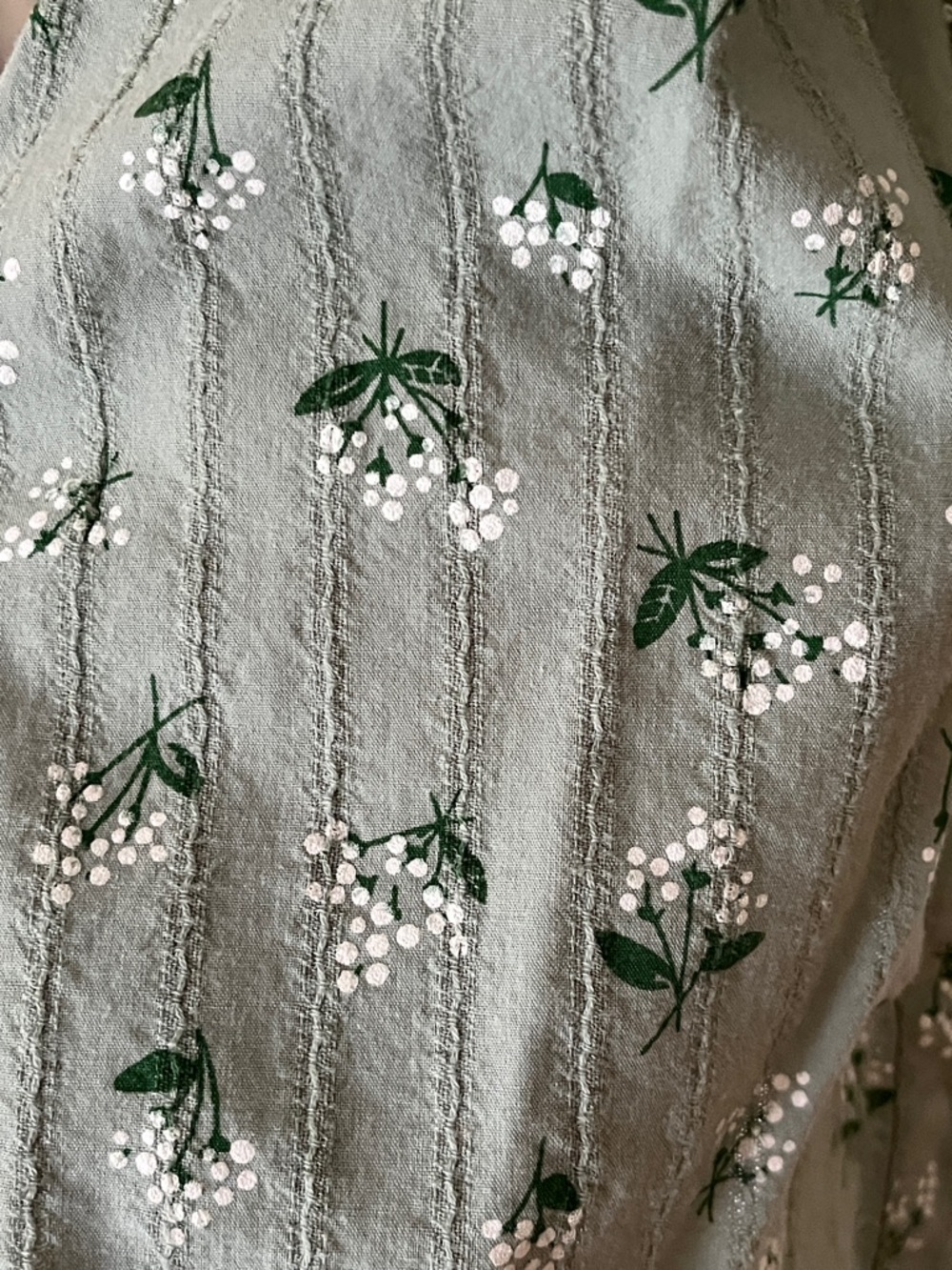 Ecowish Sage Green Floral Puff-Sleeve Button Front Blouse - Picture 6 of 16